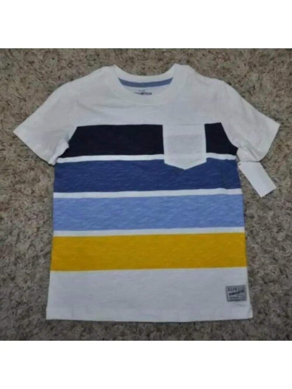 Oshkosh Shirt Boys 4/5 White Multi 1 Pocket Short Sleeve Crew Tee Summer
